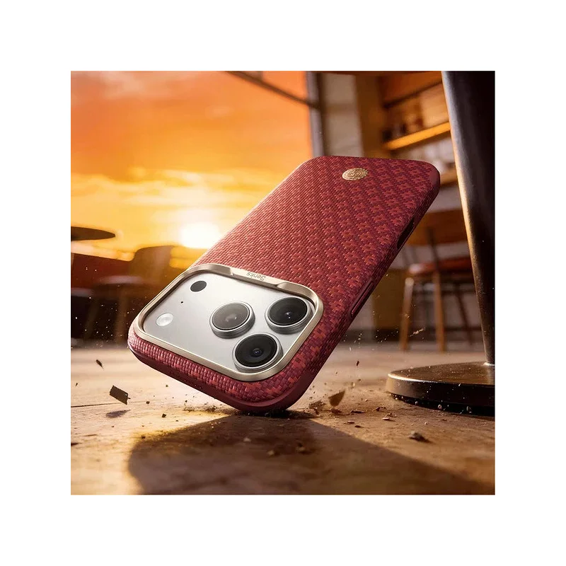 Capa Apokin BENKS ZhenShield X9 Magnética em Kevlar para Apple iPhone 17 Pro Max e 18 Pro Max Granada e dourado - Imagem 4