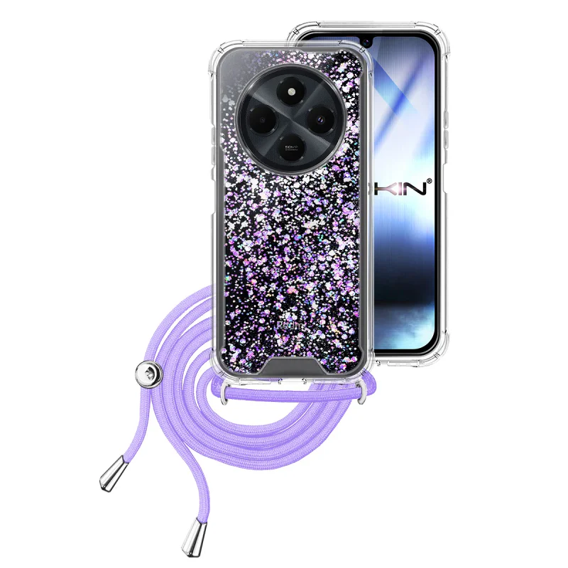 Capa de Gel Apokin Transparente com Cordão para Xiaomi Redmi 14C Azul Turquesa - Imagem 2