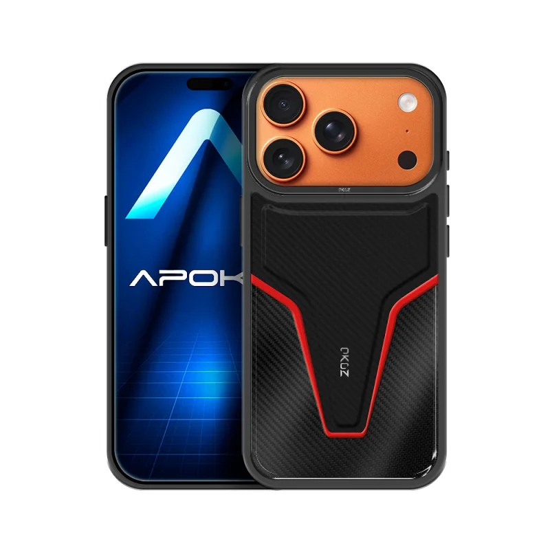 Capa Apokin Caesar para iPhone 17 Pro Max / 18 Pro Max Efeito Pele Carbono Laranja - Imagem 2
