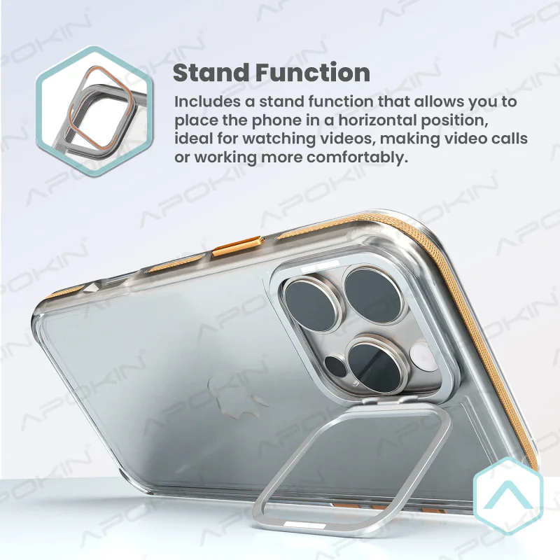 Capa Acrílica Apokin com Tampa de Câmara e Suporte para iPhone 14 Pro Cinzento - Imagem 4
