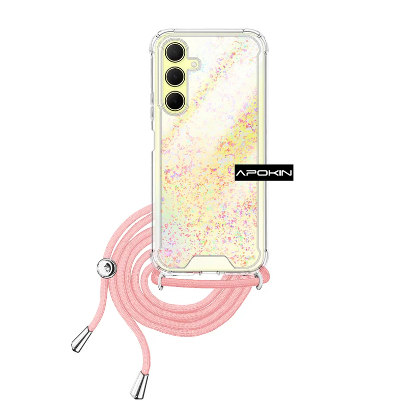 Capa Apokin para Samsung Galaxy A55 Gel Transparente com Cordão Rosa - Imagem 3