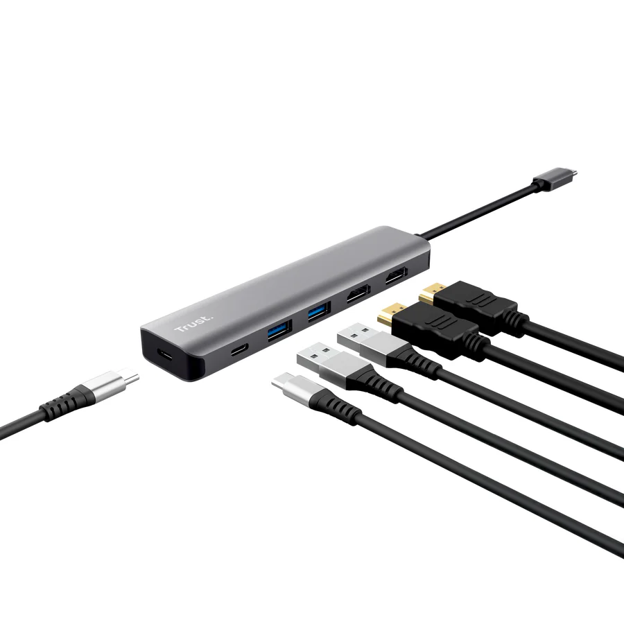 Hub Adaptador Multiporta Trust Dalyx 6 em 1 USB-C 2x HDMI 2x USB-A com Carregamento USB-C - Imagem 2