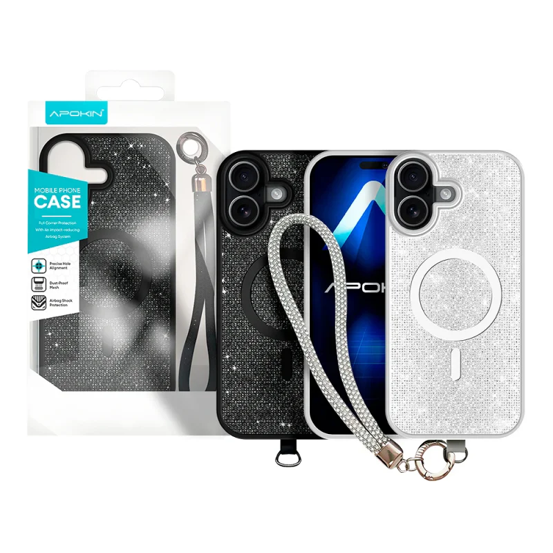 Capa Apokin para iPhone 17 com MagSafe Diamantes e Alça Variedade de cores