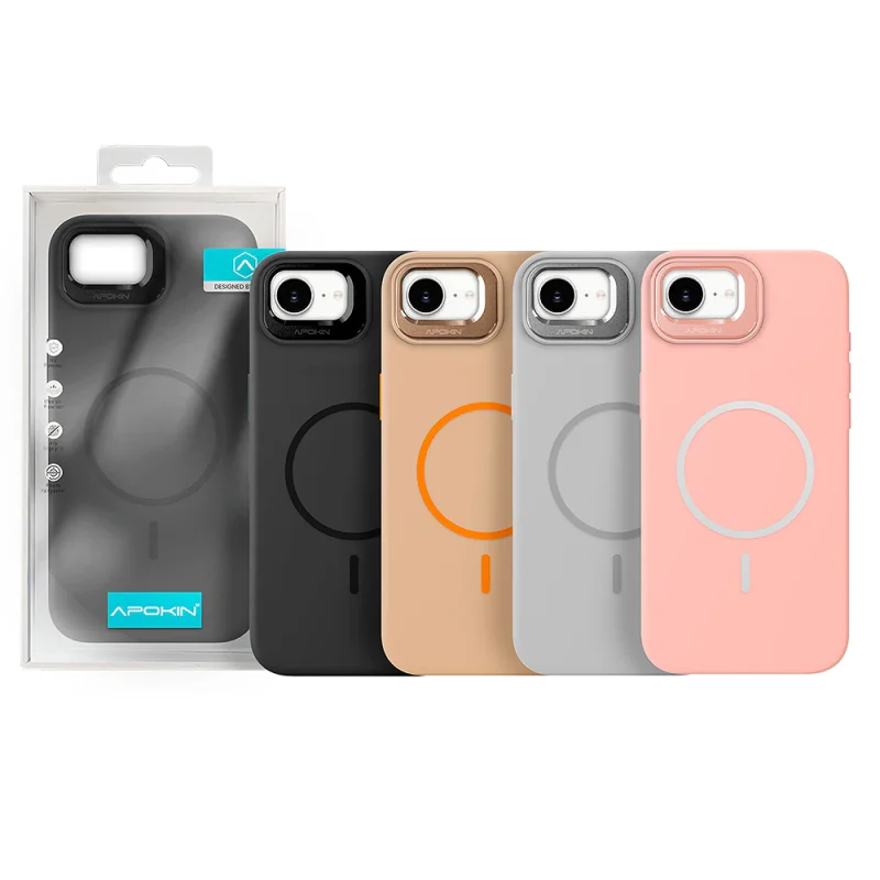 Capa de Silicone Premium Apokin com MagSafe e Suporte para iPhone 16E Variedade de cores - Imagem 1