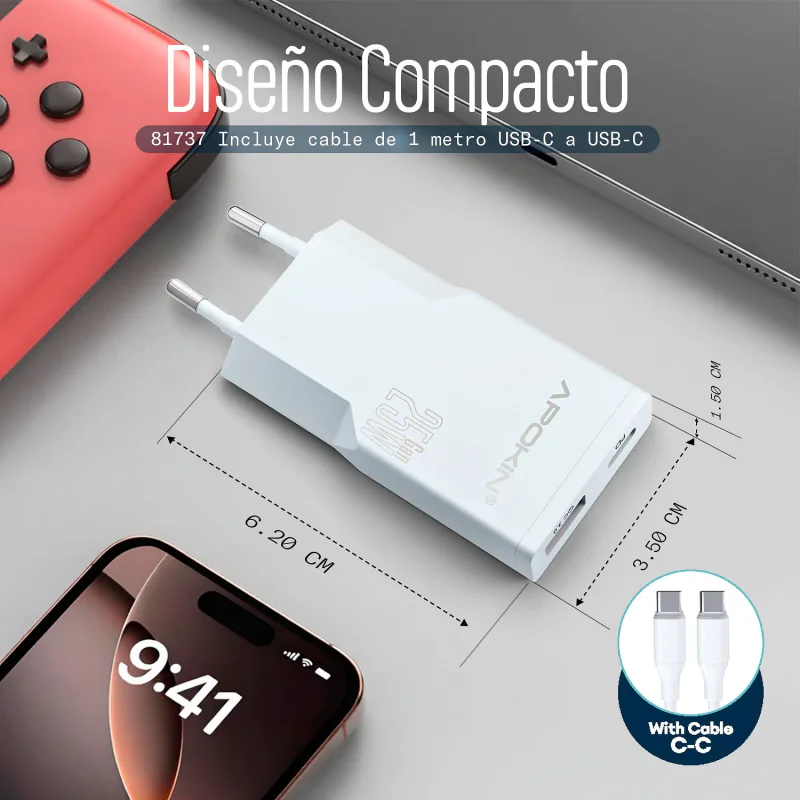 Carregador de Parede Apokin Ultrafino 25 W GaN com Cabo USB-C - Imagem 4
