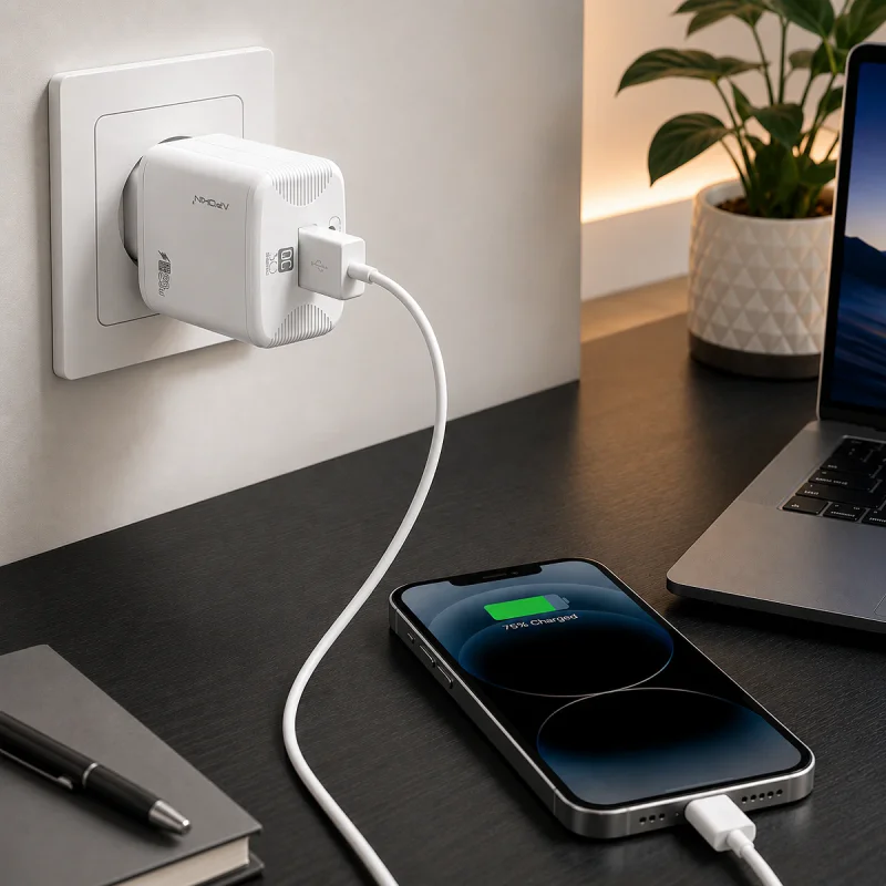 Carregador de Parede Apokin PC820Y Duplo USB-A e PD 20 W 3.0 A Branco - Imagem 2