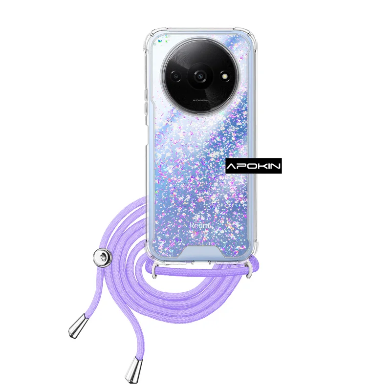 Capa Apokin para Xiaomi Redmi A3 em Gel Transparente com Cordão Azul Turquesa - Imagem 3