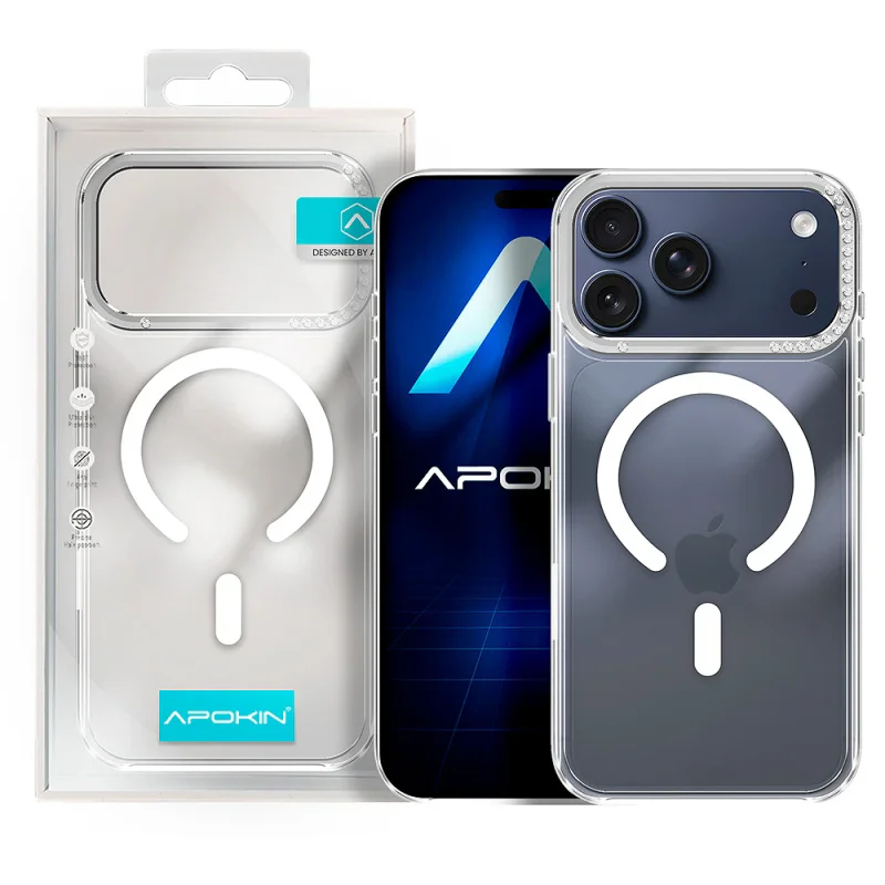 Capa Apokin para iPhone 17 Pro Max / 18 Pro Max Transparente em Acrílico com MagSafe e Efeito Diamante Transparente
