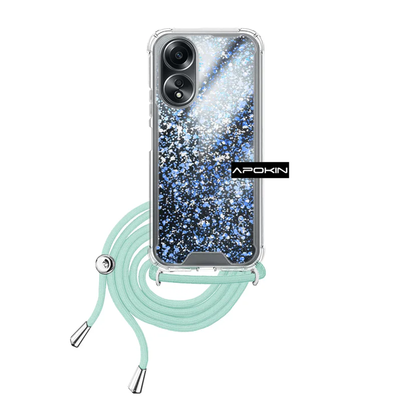 Capa Apokin para Oppo A58 4G em Gel Transparente com Cordão Azul Turquesa - Imagem 4