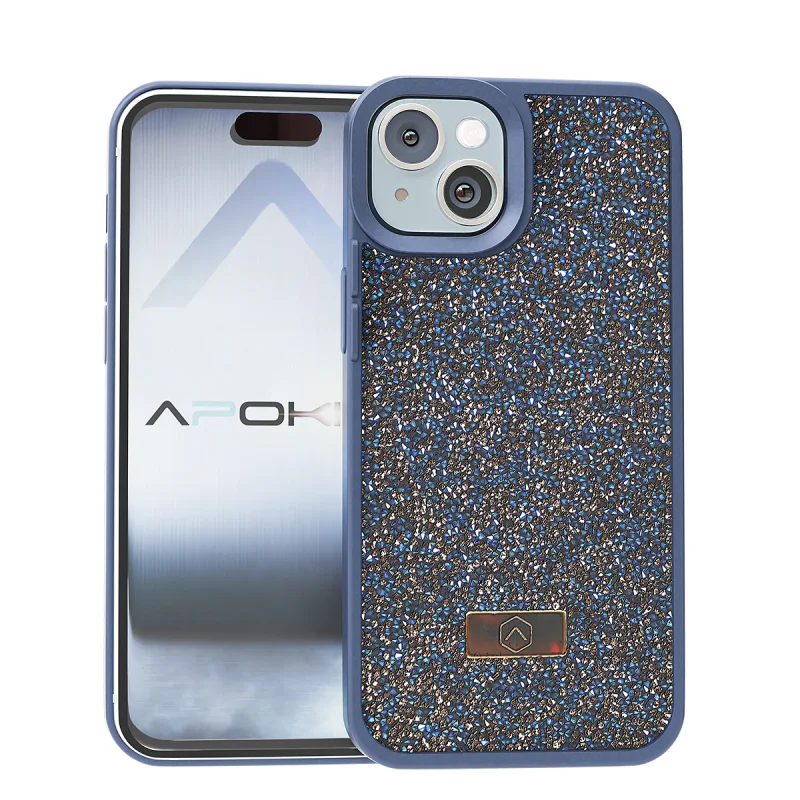 Capa Apokin para iPhone 16 Silicone com Cristais Azul - Imagem 2