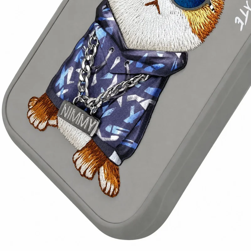 Capa Nimmy Apokin para Apple iPhone 17 Pro / 18 Pro Bordada Gato com Óculos Cinzento - Imagem 2