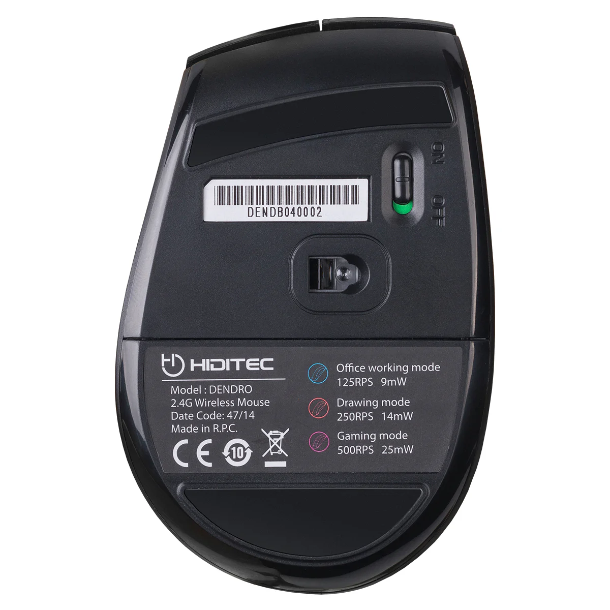 Rato Sem Fios Hiditec Dendro 2000 DPI 5 Botões Preto - Imagem 2