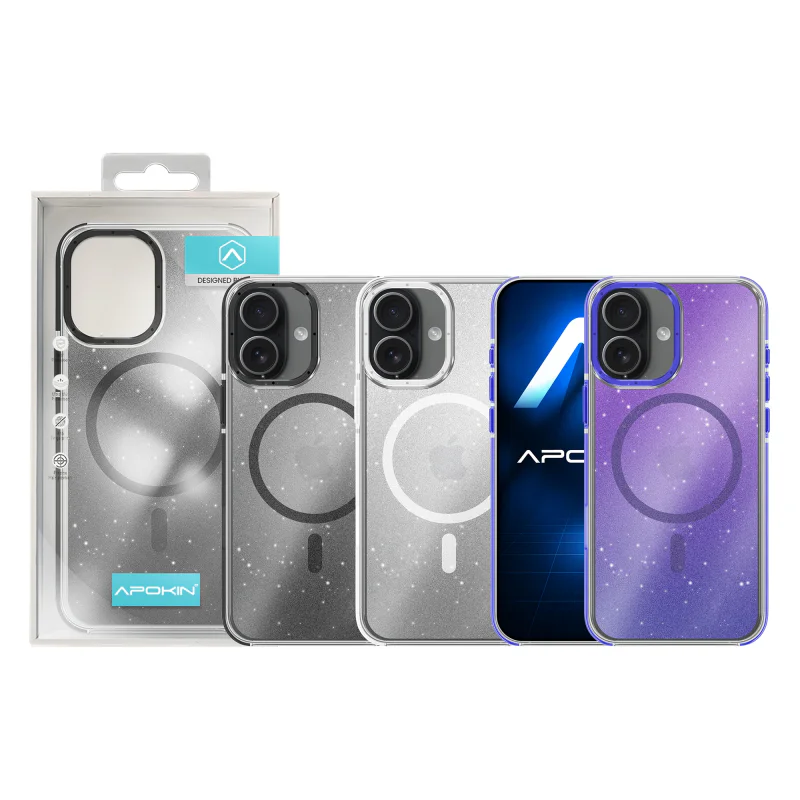 Capa Apokin Acrílica com Glitter e MagSafe para iPhone 16 Lilás