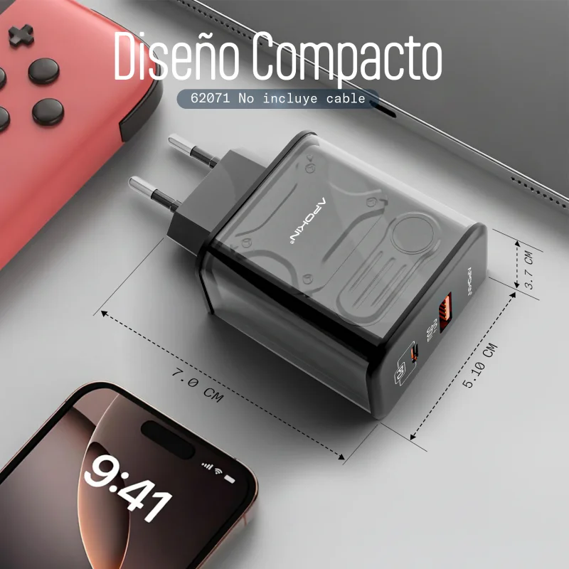 Carregador de Isqueiro Apokin USB-A e USB-C 36 W Preto - Imagem 4