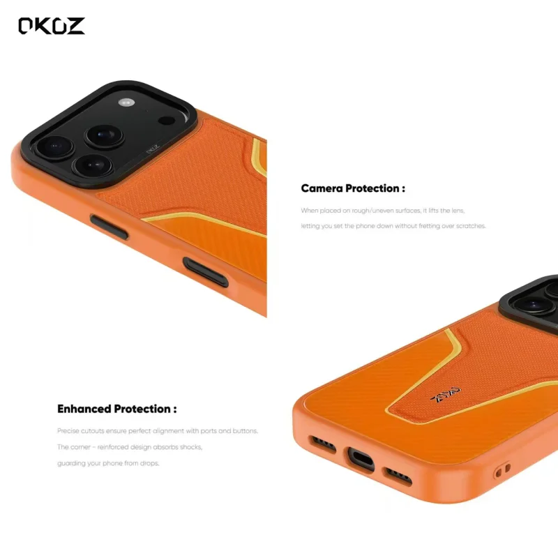 Capa Apokin Caesar para iPhone 17 Pro Max / 18 Pro Max Efeito Pele Carbono Laranja - Imagem 5