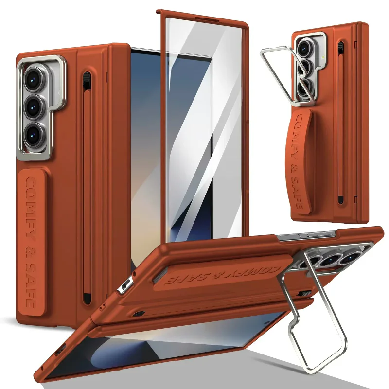 Capa Apokin para Samsung Galaxy Z Fold 8 Ultra 360 com Suporte e Compartimento S Pen Bege - Imagem 5