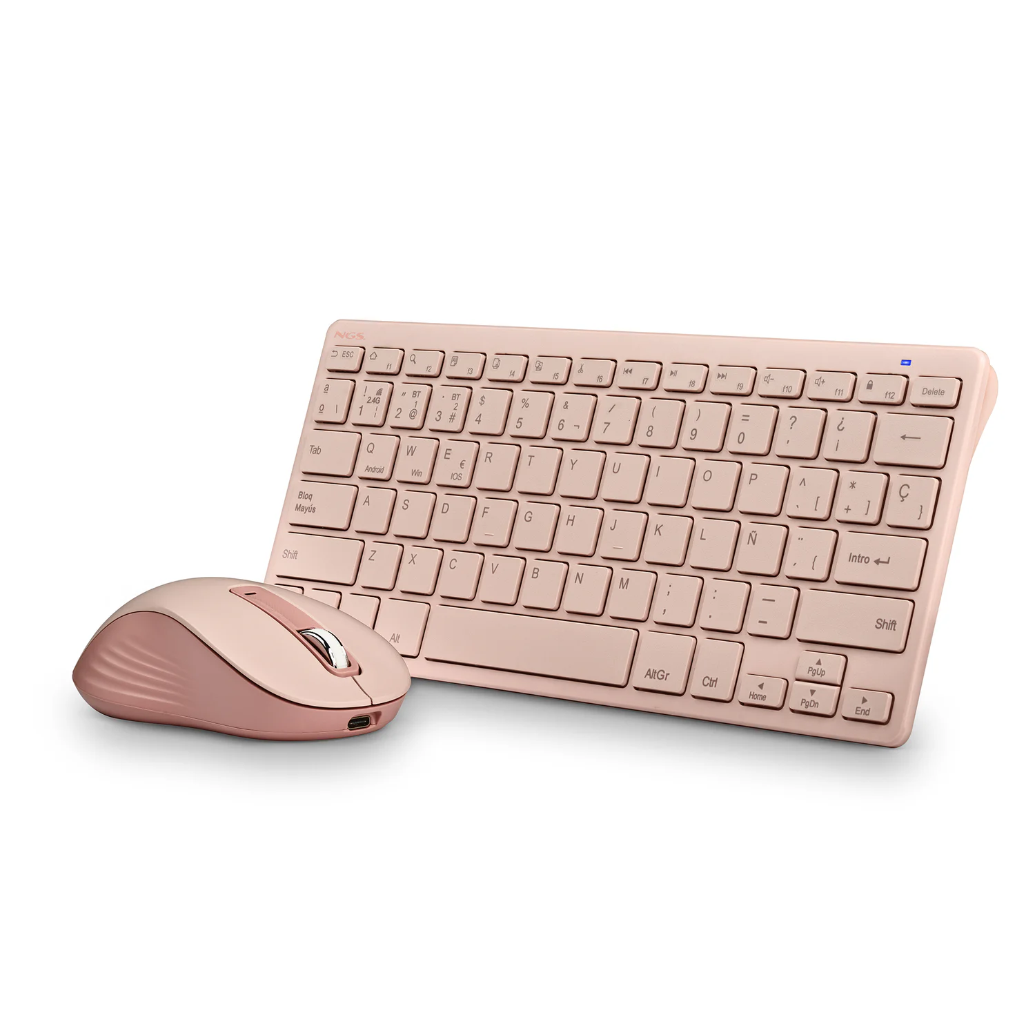 Conjunto Teclado e Rato Sem Fios NGS Fantasy Kit Rosa Recarregável 2,4 GHz + Bluetooth AZERTY Francês