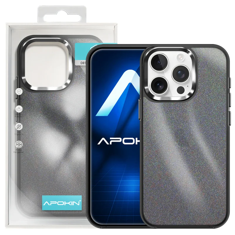 Capa Apokin para iPhone 14 com Glitter Preto - Imagem 6