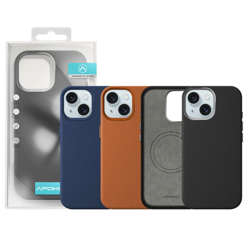 Capa Apokin para iPhone 15 em Pele Azul - Imagem 1