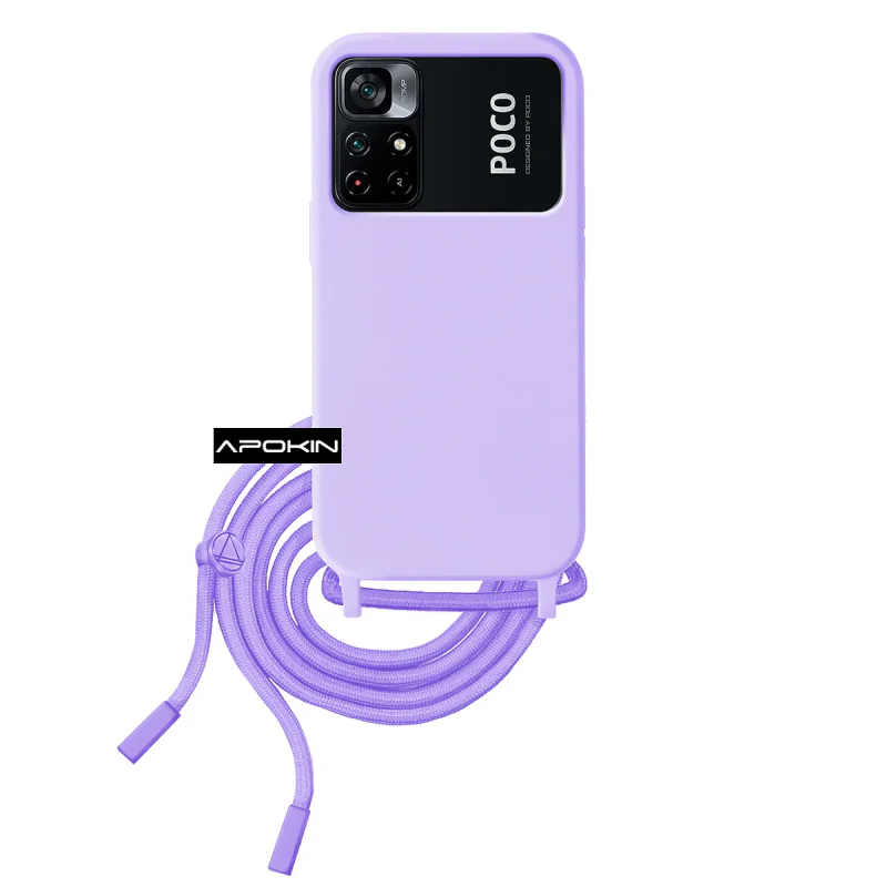 Capa Apokin de Silicone Suave com Cordão para Xiaomi Poco M4 Pro 5G Azul-turquesa - Imagem 4