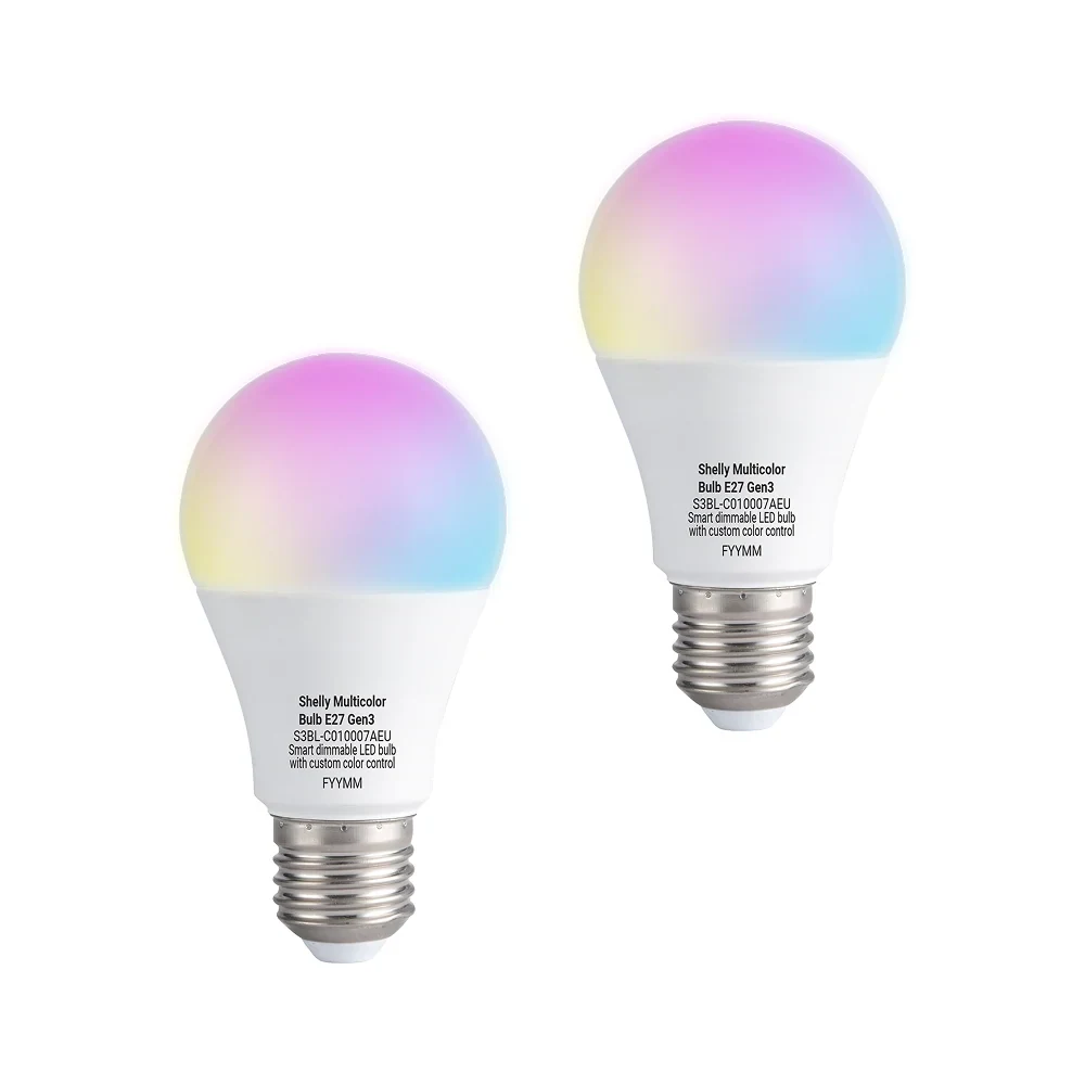 Lâmpada Inteligente Shelly Multicolor Bulb E27 Gen3 Wi-Fi e Bluetooth RGBW Regulável Pack 2 Unidades - Imagem 1