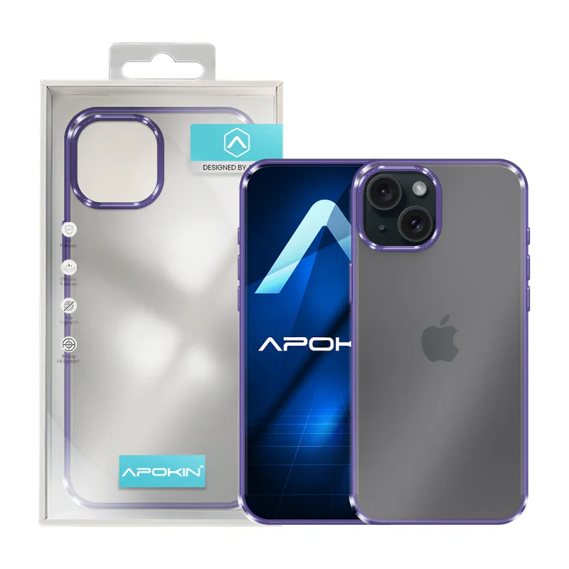 Capa Apokin para iPhone 15 Plus Antichoques Acrílica com Borda Colorida Azul - Imagem 3
