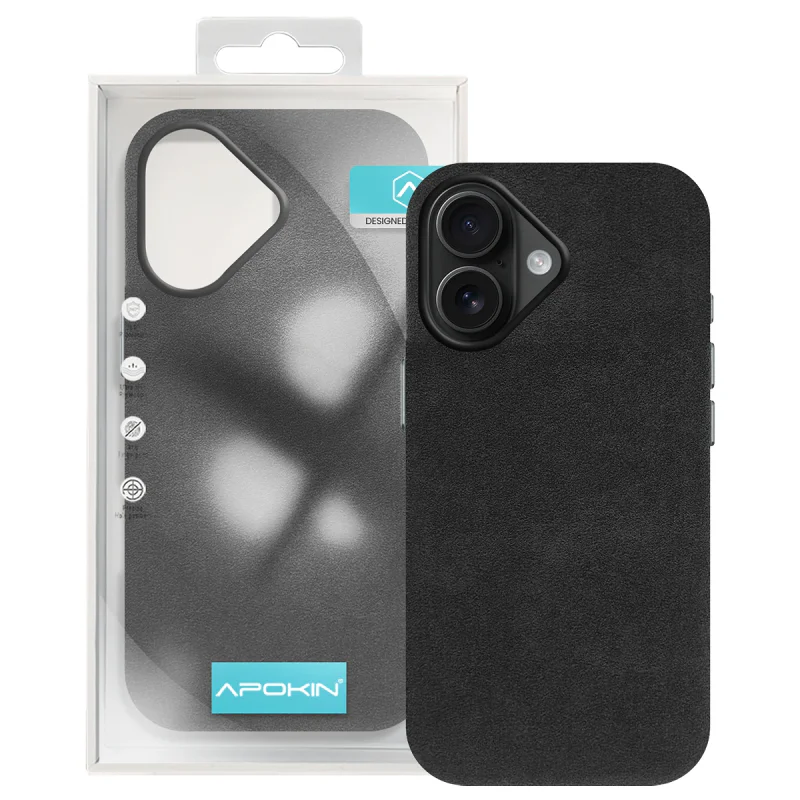 Capa Apokin iPhone 16 em Pele Alcântara Preto - Imagem 6