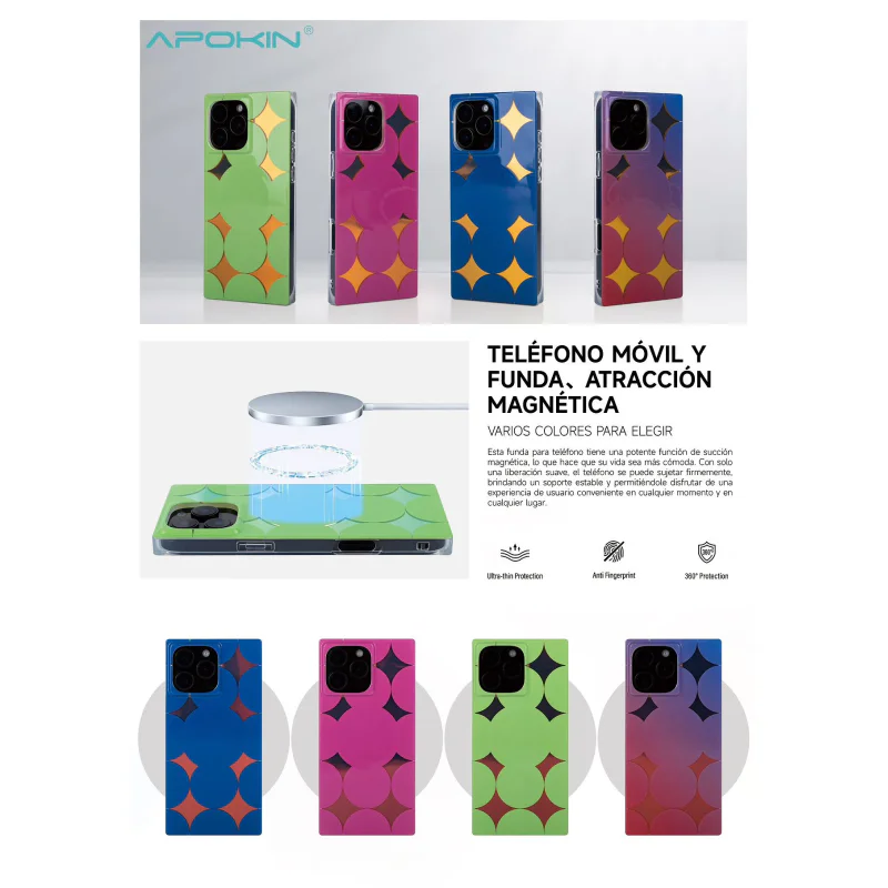 Capa Apokin para iPhone 14 Pro Max Espelhada Iridescente com MagSafe Variedade de cores - Imagem 2
