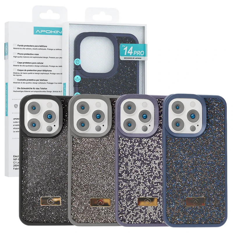 Capa Apokin para iPhone 14 Pro Silicone com Brilhantes Diamante Variedade de cores