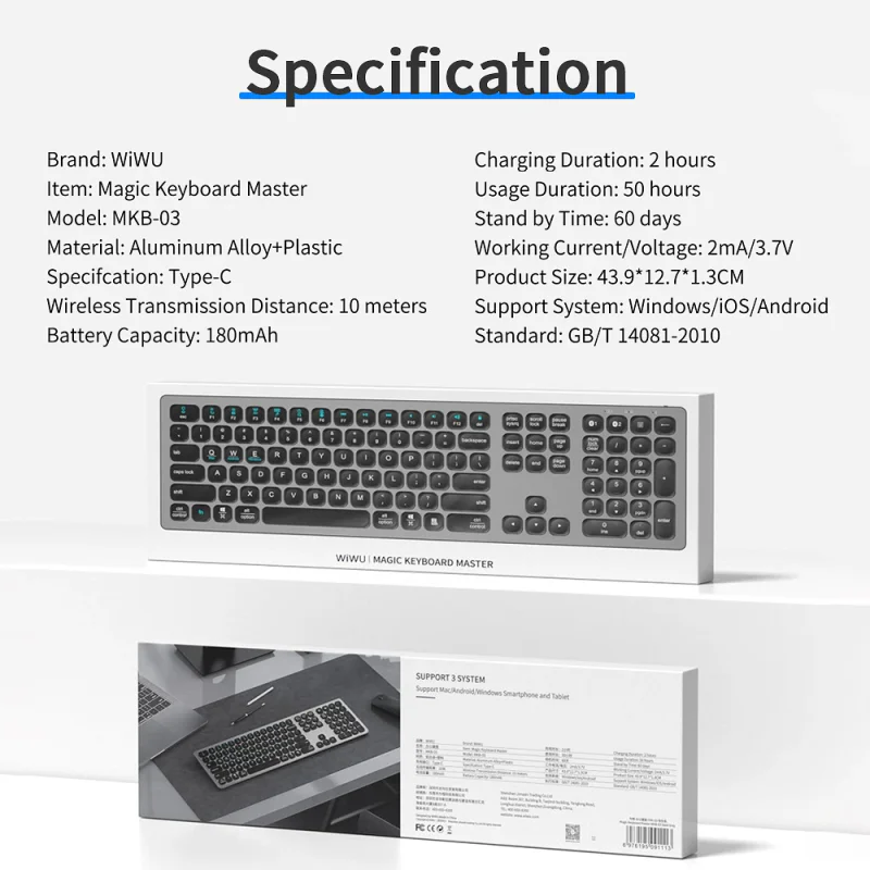 Teclado sem Fios WiWU MKB-03 Magic Bluetooth Layout US Preto - Imagem 2