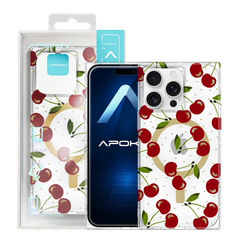 Capa Apokin para iPhone 15 Pro Max Metalizada com Desenhos MagSafe Variedade de cores - Imagem 4