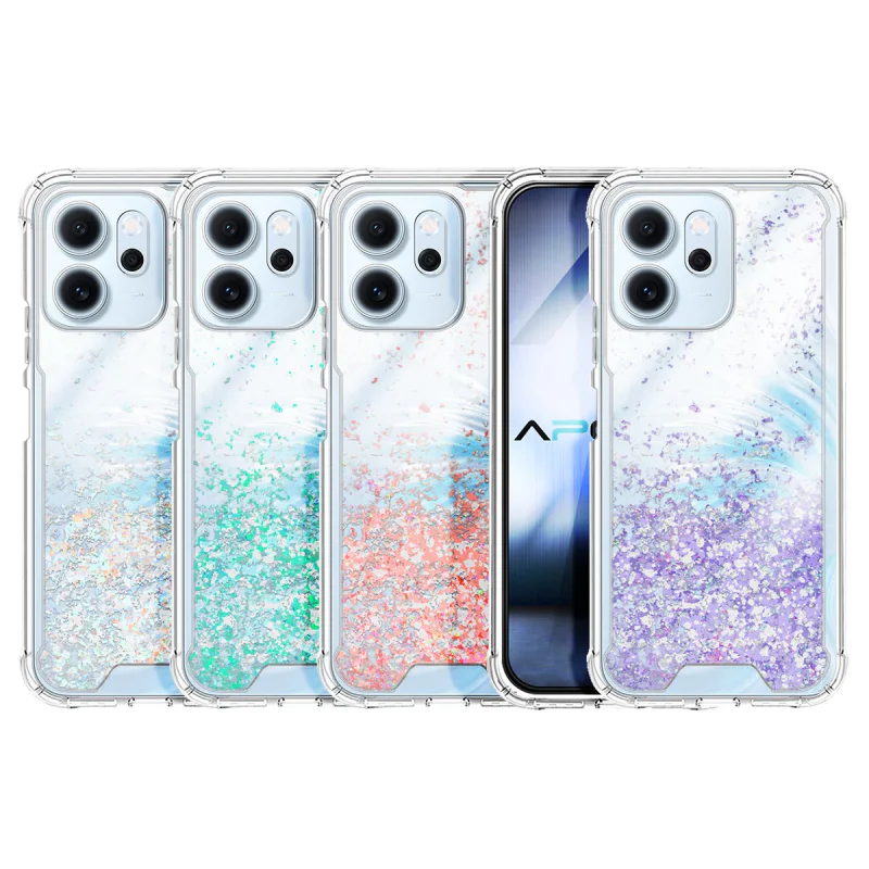 Capa de Gel Transparente Apokin com Purpurina para Oppo Reno 14F Azul Turquesa - Imagem 1