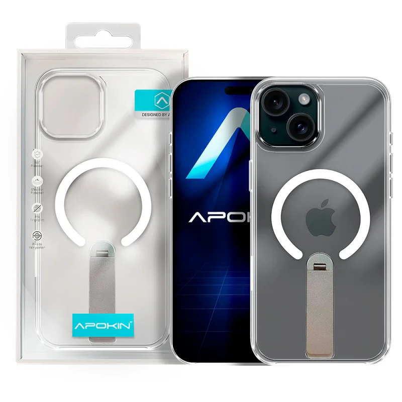 Capa Apokin Puro com Suporte e MagSafe para iPhone 15 Transparente