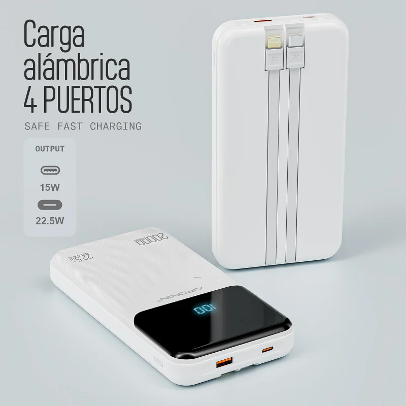 Powerbank Apokin 10000 mAh com Cabos Integrados Preto - Imagem 3