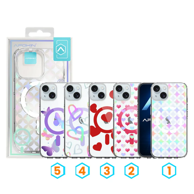 Capa Apokin para iPhone 15 Iridescente Metalizada com Desenhos e MagSafe 2 - Imagem 1