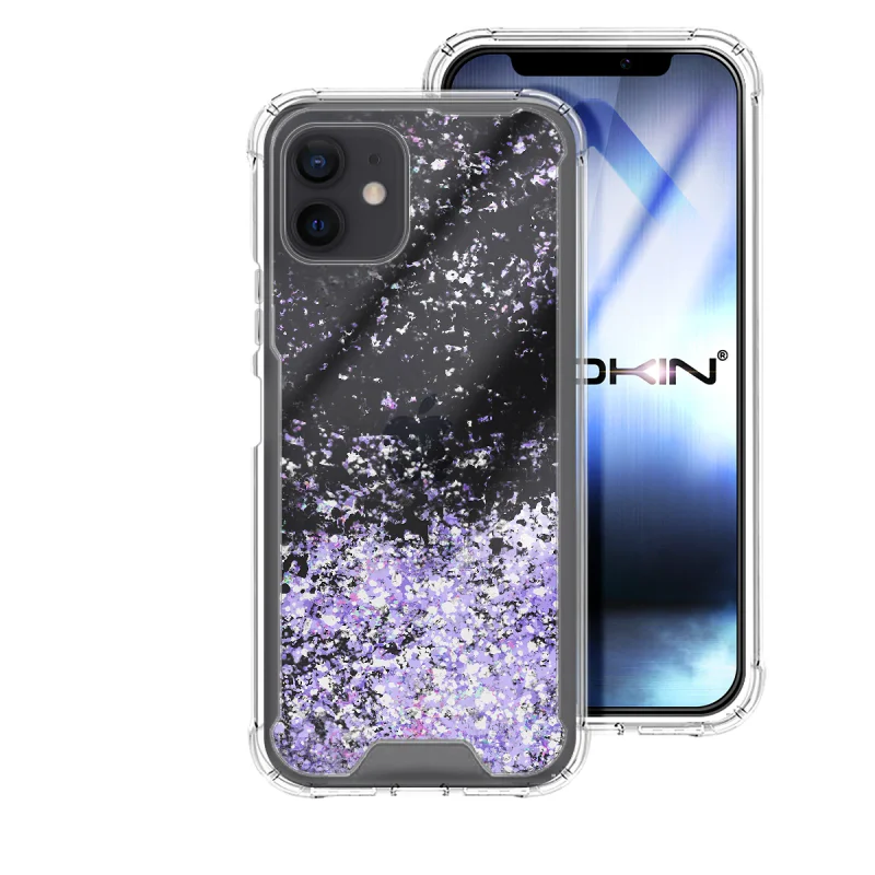 Capa de Gel Apokin para iPhone 12 e 12 Pro Transparente com Glitter Lilás - Imagem 2
