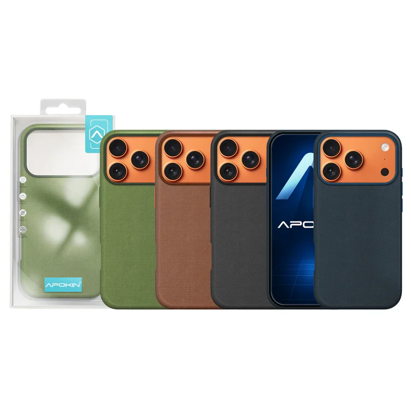 Capa Apokin para iPhone 17 Pro Max e 18 Pro Max Efeito Tecido com MagSafe Preto