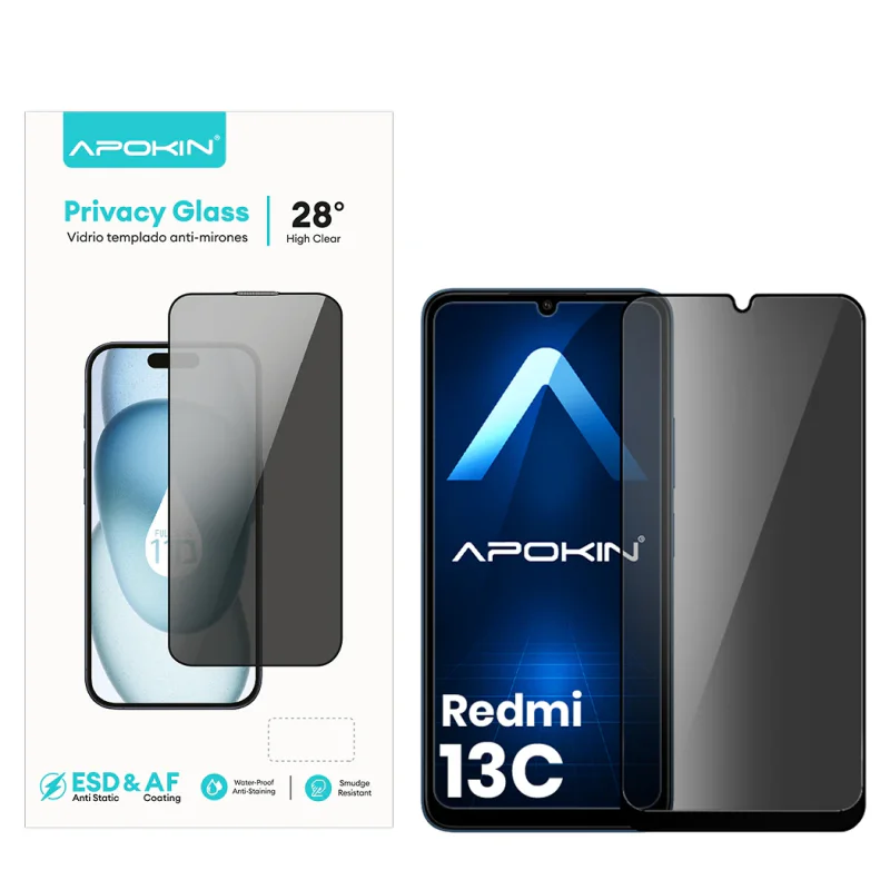 Película de Vidro Temperado Apokin para Xiaomi Redmi 13C 5D Privacidade Preto