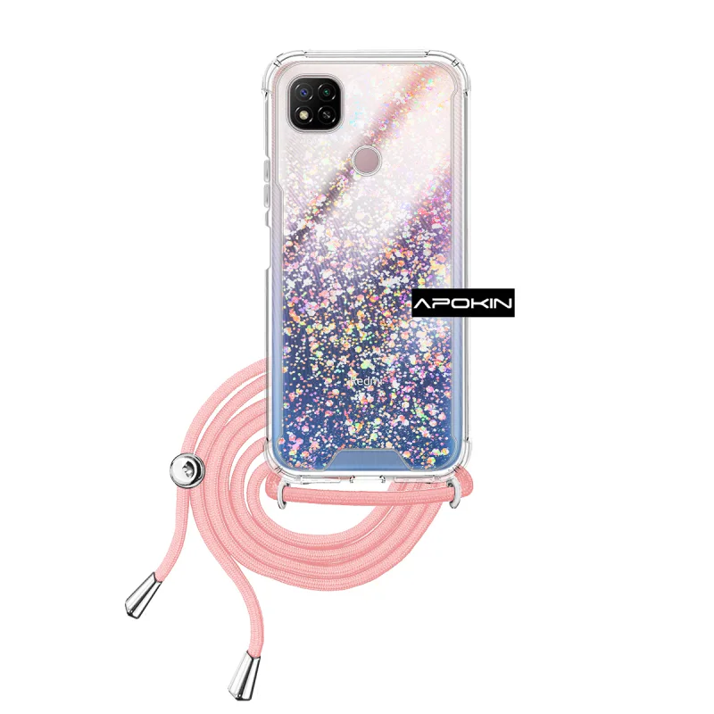 Capa de Gel Apokin Transparente com Cordão para Xiaomi Redmi 9C Azul Turquesa - Imagem 3
