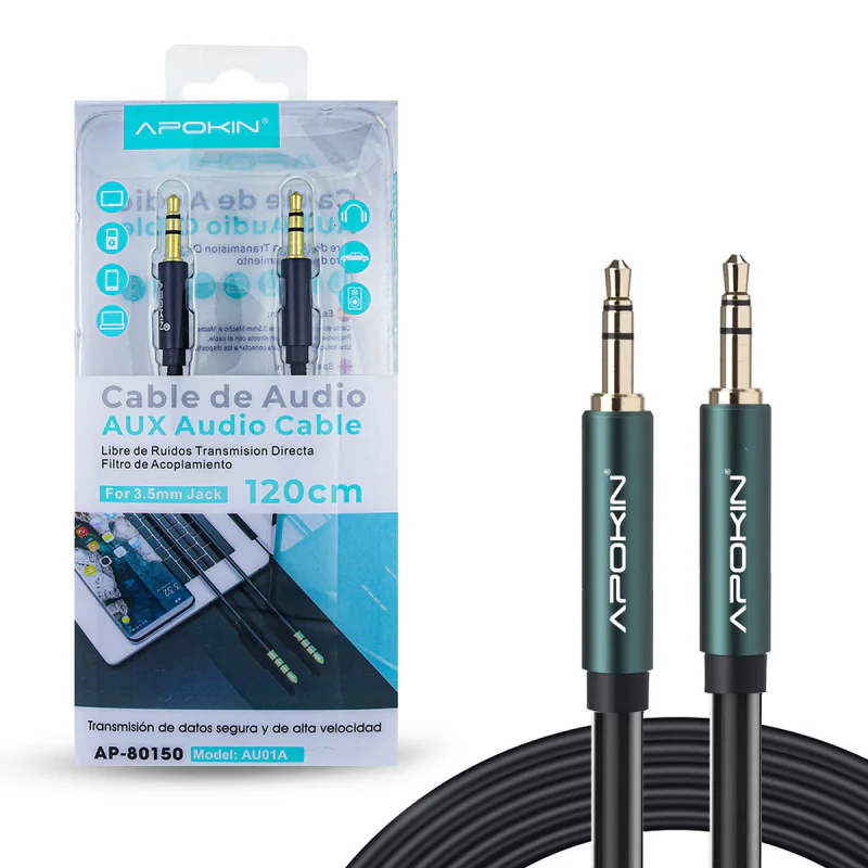Cabo de Áudio Apokin Jack 3,5 mm Macho para Macho 1,2 m