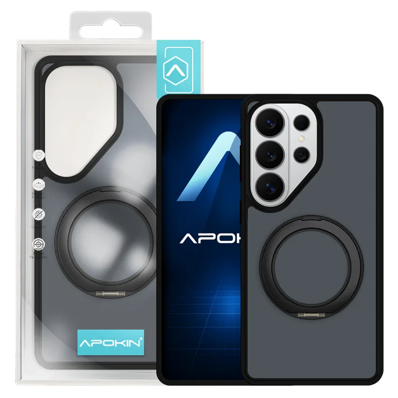 Capa Apokin para Samsung Galaxy S26 Ultra Fosca com Aro MagSafe e Suporte Preto - Imagem 2