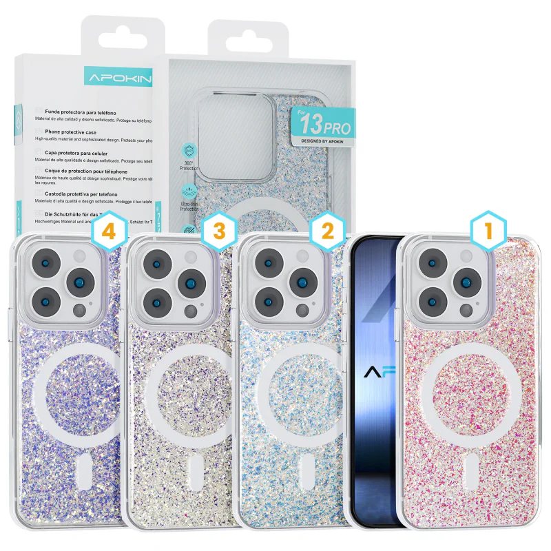 Capa Apokin para iPhone 13 Acrílica com Purpurina e MagSafe Variedade de cores