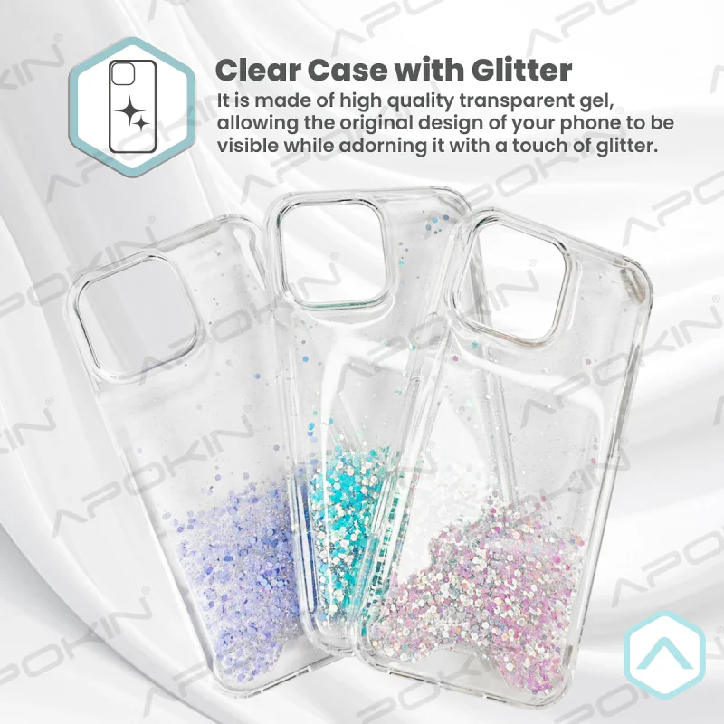 Capa de Gel e Acrílico Transparente com Glitter Apokin para iPhone 12 Pro Max Azul Turquesa - Imagem 6