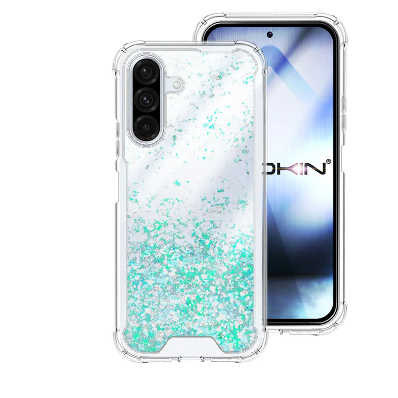 Capa Apokin para Samsung Galaxy A36 em Gel Transparente com Purpurina Azul-turquesa - Imagem 4