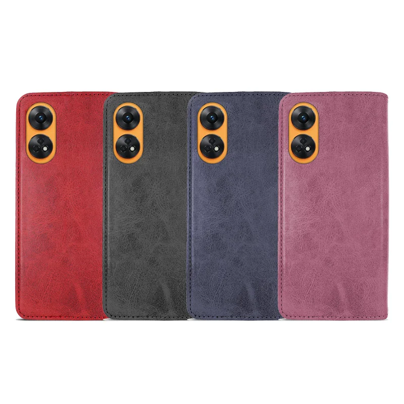 Capa Flip Apokin para Oppo Reno 10 com Porta-Cartões Pele Sintética Vermelho
