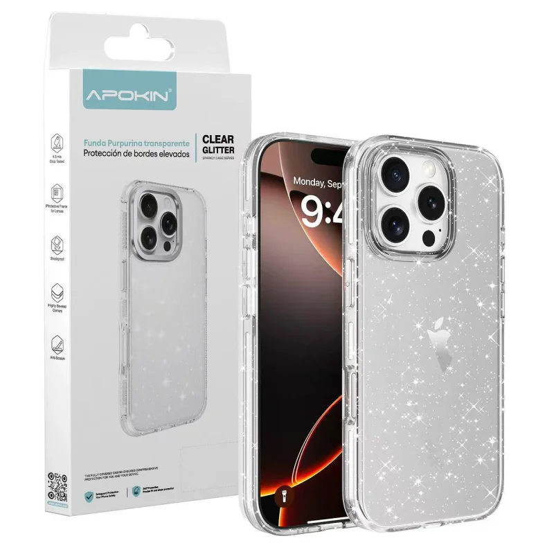 Capa Apokin para Apple iPhone 16 Pro Acrílica com Purpurina Transparente - Imagem 1