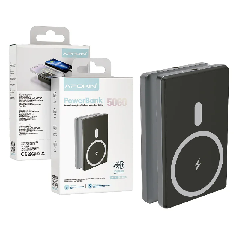 Powerbank Apokin Slim sem Fios 15 W 5000 mAh Azul