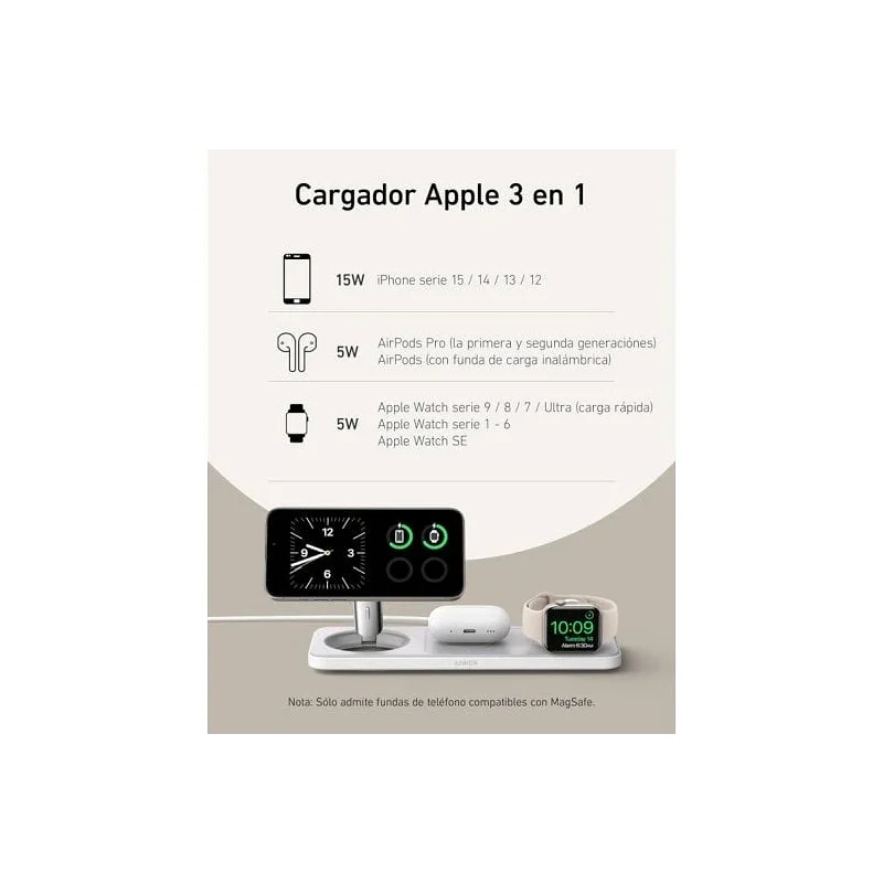 Estação de Carregamento Sem Fios 3 em 1 Apokin Ancer Maggo Dobrável 15 W Qi2 Branco - Imagem 6