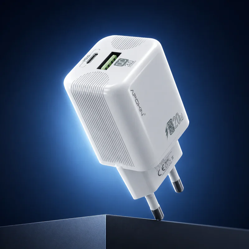 Carregador de Parede Apokin PC820Y Duplo USB-A + USB-C PD 20 W 3.0 A Branco - Imagem 3