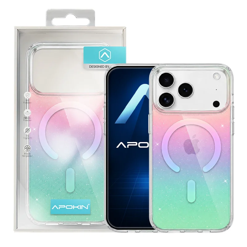 Capa Apokin para iPhone 17 Pro e 18 Pro com MagSafe Degradé e Glitter Multicolor